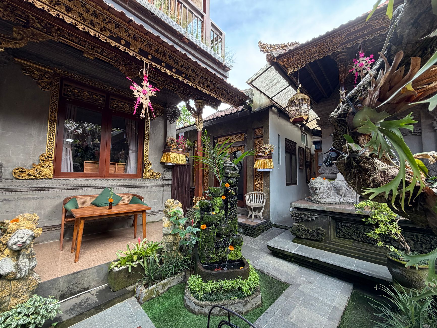 Simple tropical guesthouse courtyard in Bali