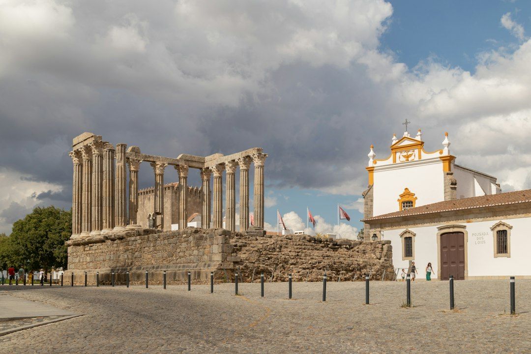 Roman temple in the old town of Evora, Portugal