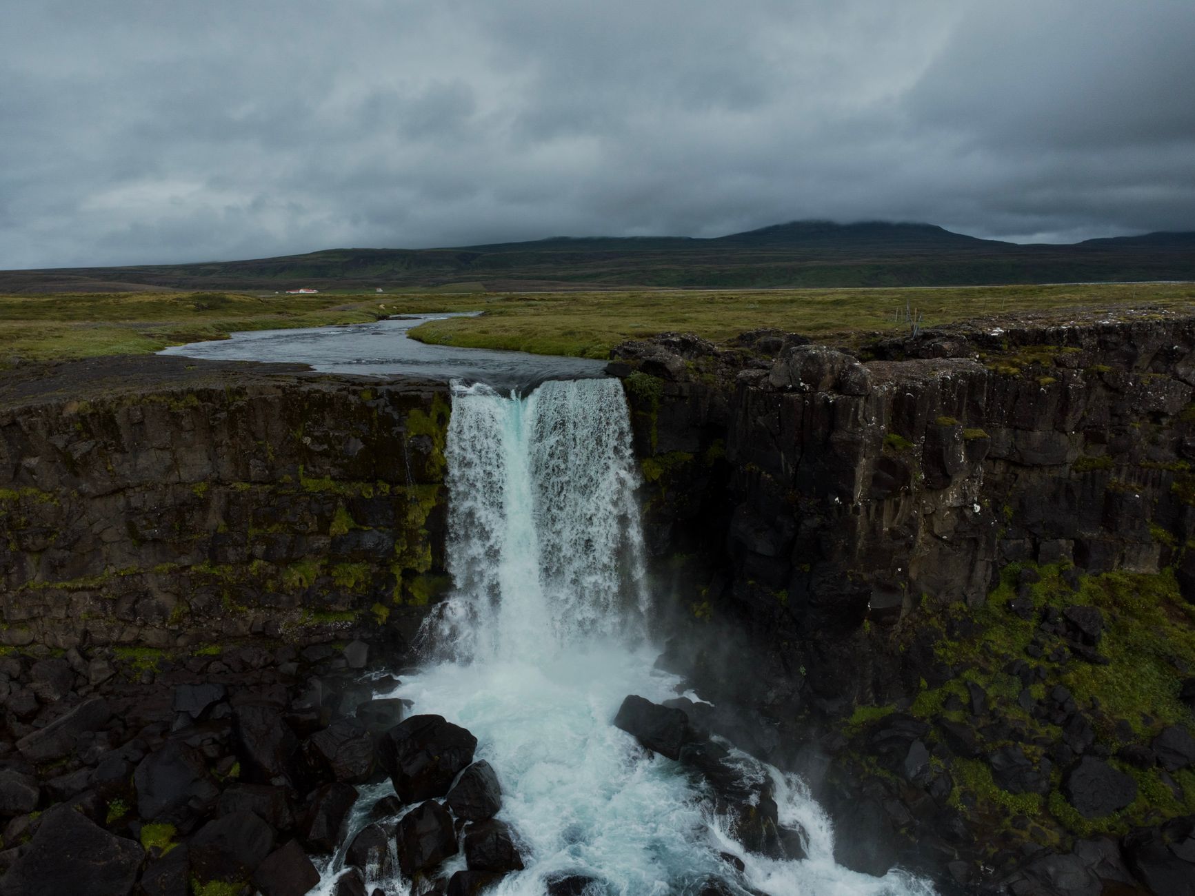 Waterfall along Iceland Ring Road landscape
