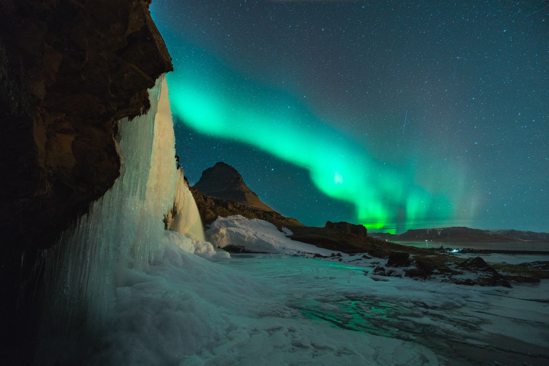 Northern lights aurora over Iceland in winter