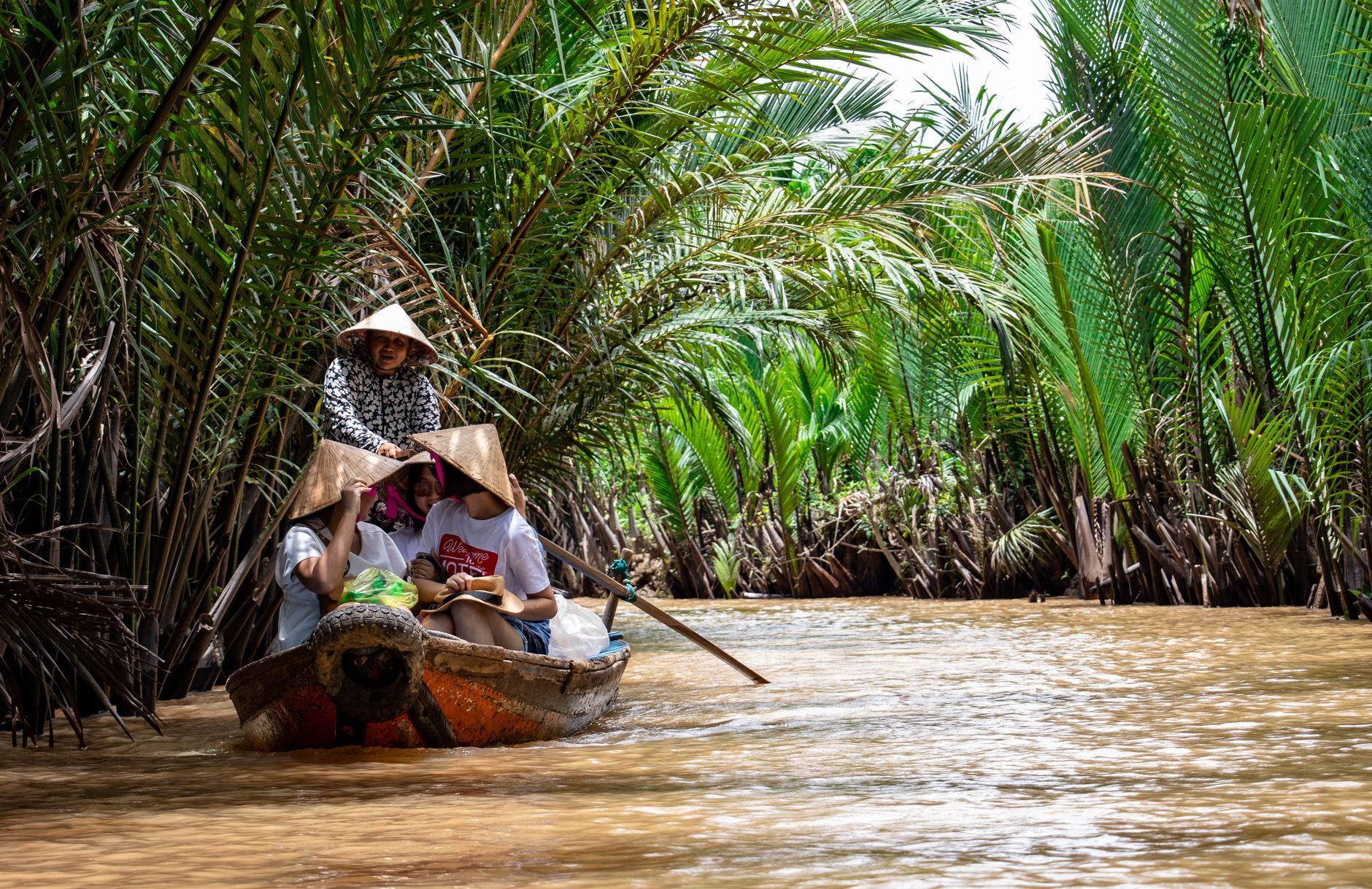 Boats on a canal in the Mekong Delta, southern Vietnam