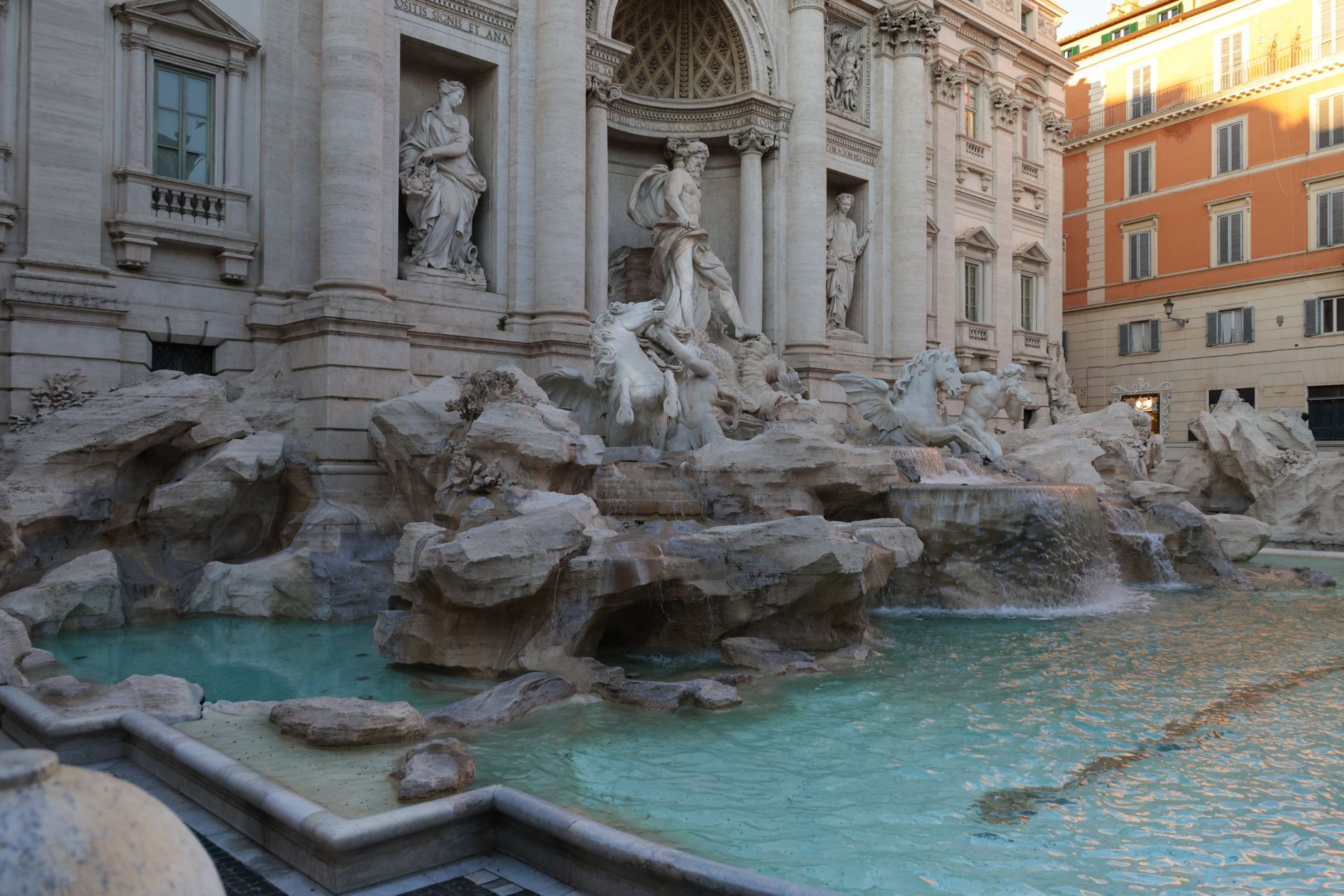 The Trevi Fountain in Rome, illuminated after dark